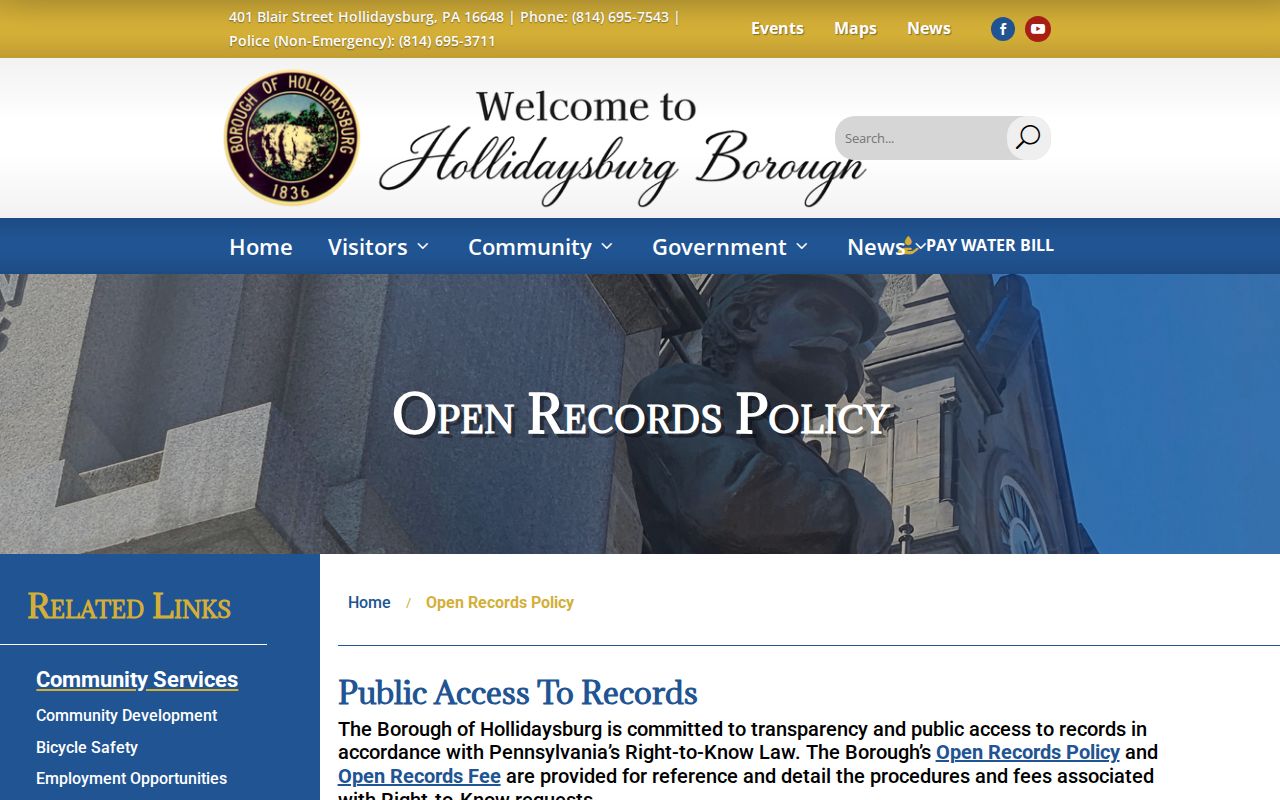 Blair County arrest records under Hollidaysburg open-records policy