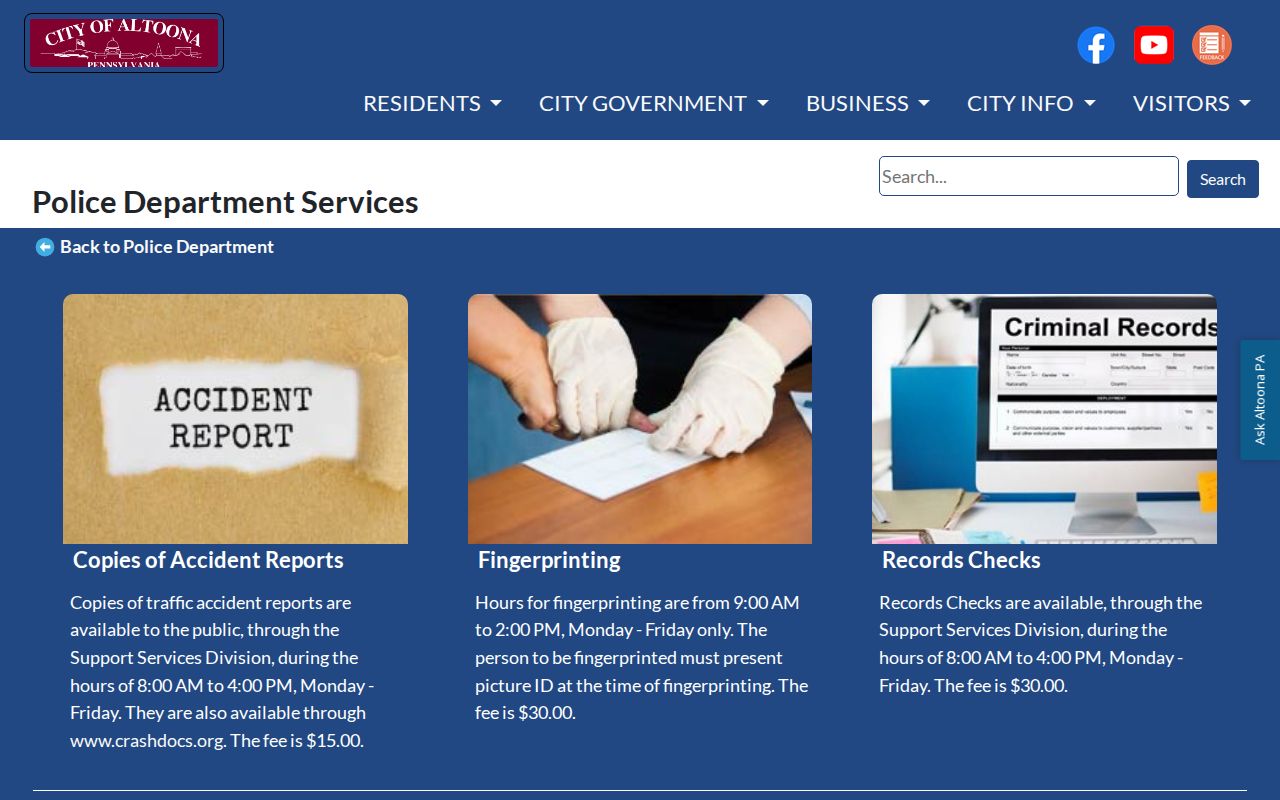 Blair County arrest records services through Altoona Police