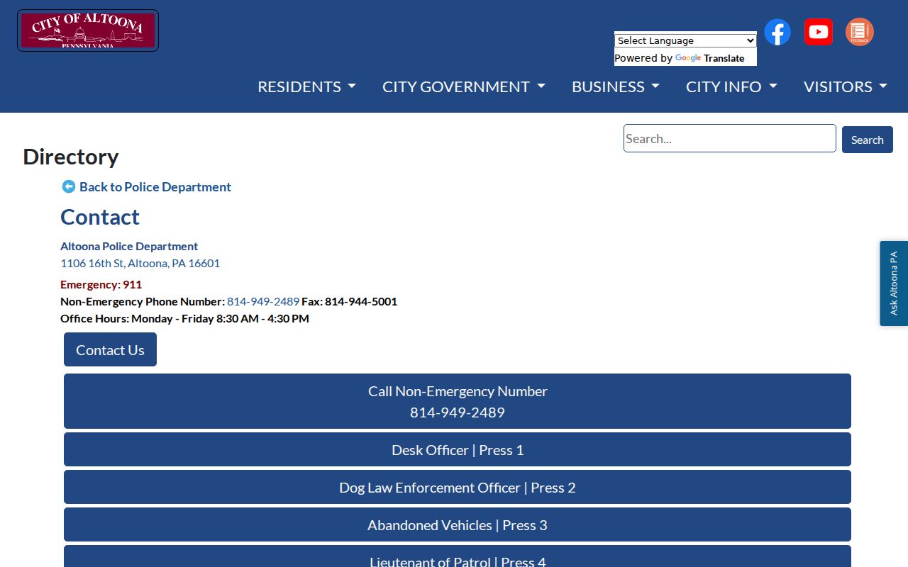 Blair County arrest search through the Altoona Police directory