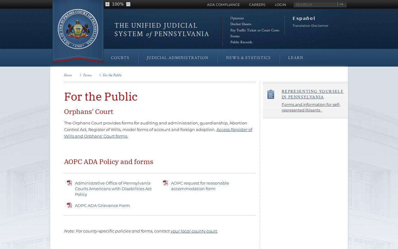Pennsylvania public court forms for Blair County case record relief