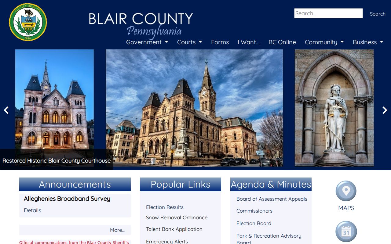 Official Blair County homepage for county criminal record offices